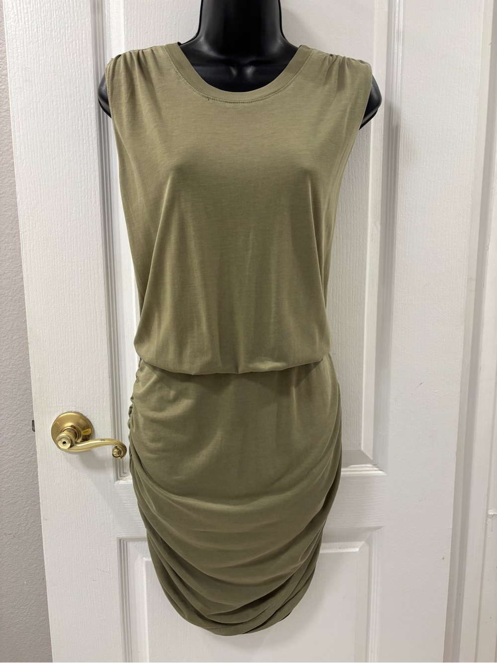 Project Social T Ruched Side Mini Dress in DW Tumbleweed Olive Green size M